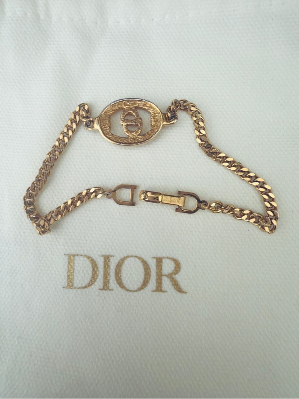 Authentic Vintage Christian Dior CD Logo Pave Gold Curb Chain Bracelet - Picture 10 of 13